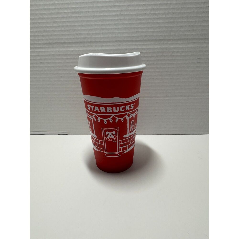 Starbucks 2025 Holiday Cheers Red Reusable Hot Travel Mug Cup 16oz White Lid